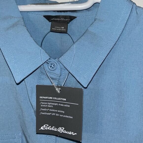 Eddie Bauer Womens Light Blue Flexion Lightweight Shirt M 4-Way Stretch FreeDry - Picture 2 of 8
